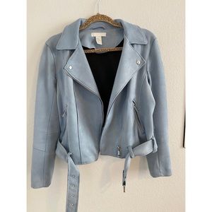 Faux Suede Moto Jacket with Belt - H&M
